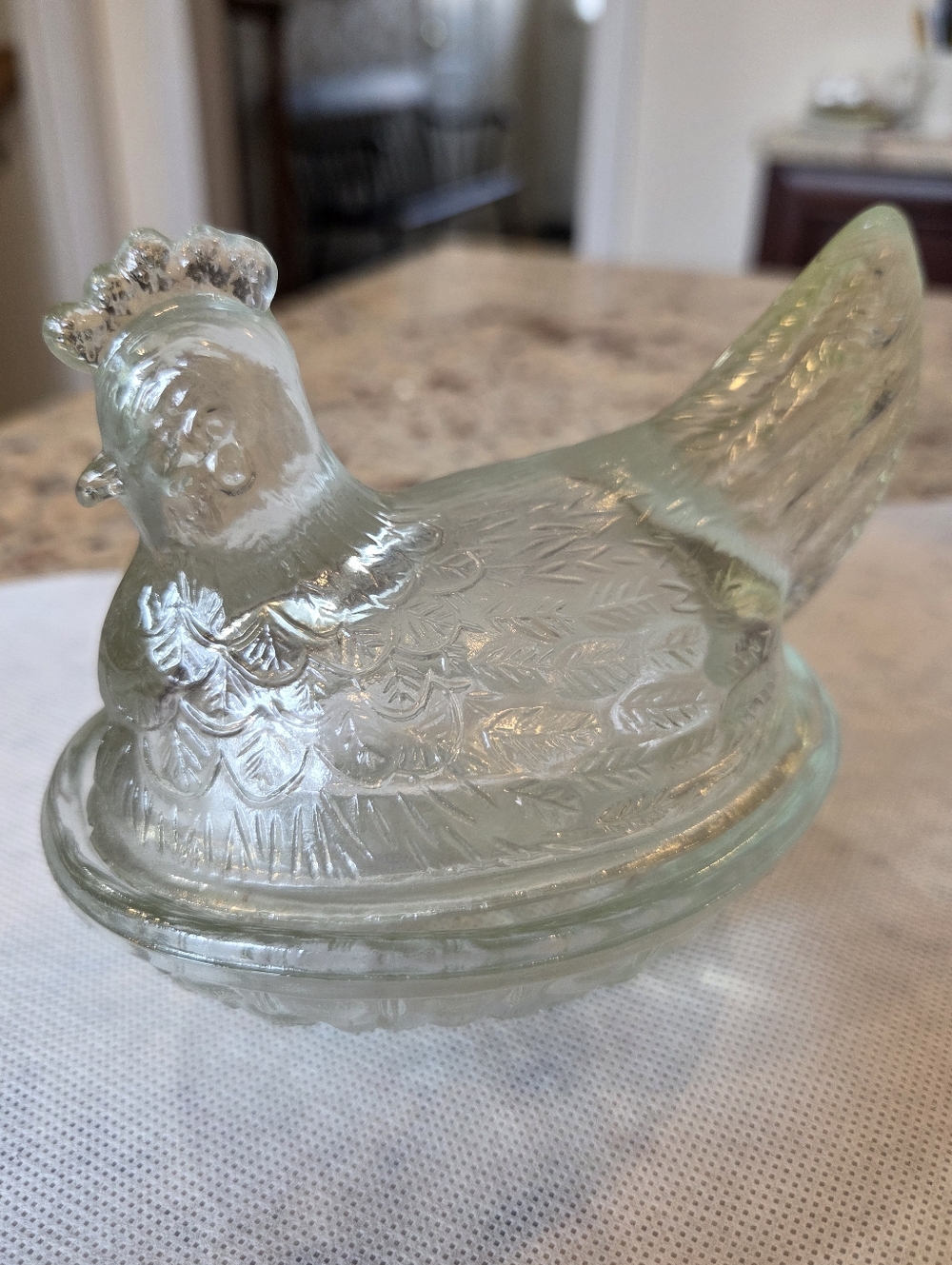 Hen on Nest, Clear Glass